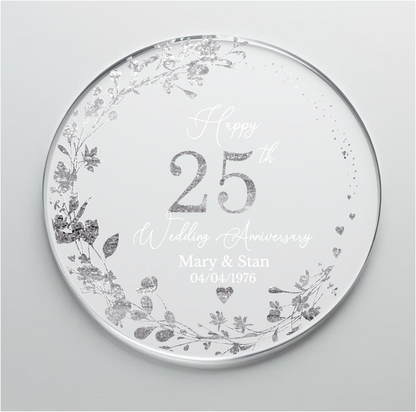 25th Wedding Silver Anniversary Printed Acrylic Cake Topper. Personalised. Non edible
