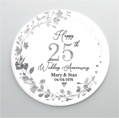 25th Wedding Silver Anniversary Printed Acrylic Cake Topper. Personalised. Non edible