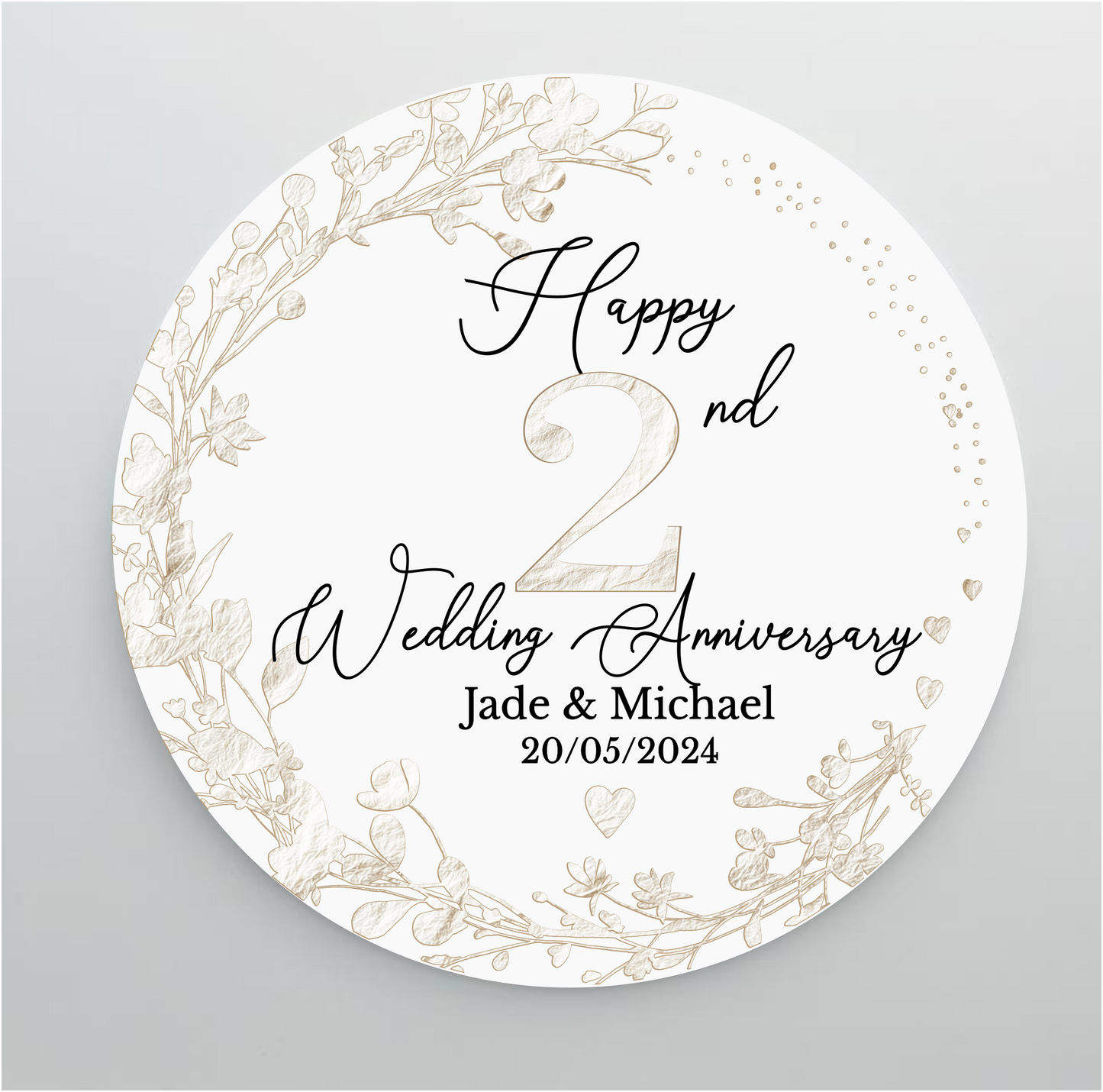 2nd Wedding Cotton Anniversary Printed Acrylic Cake Topper. Personalised. Non edible