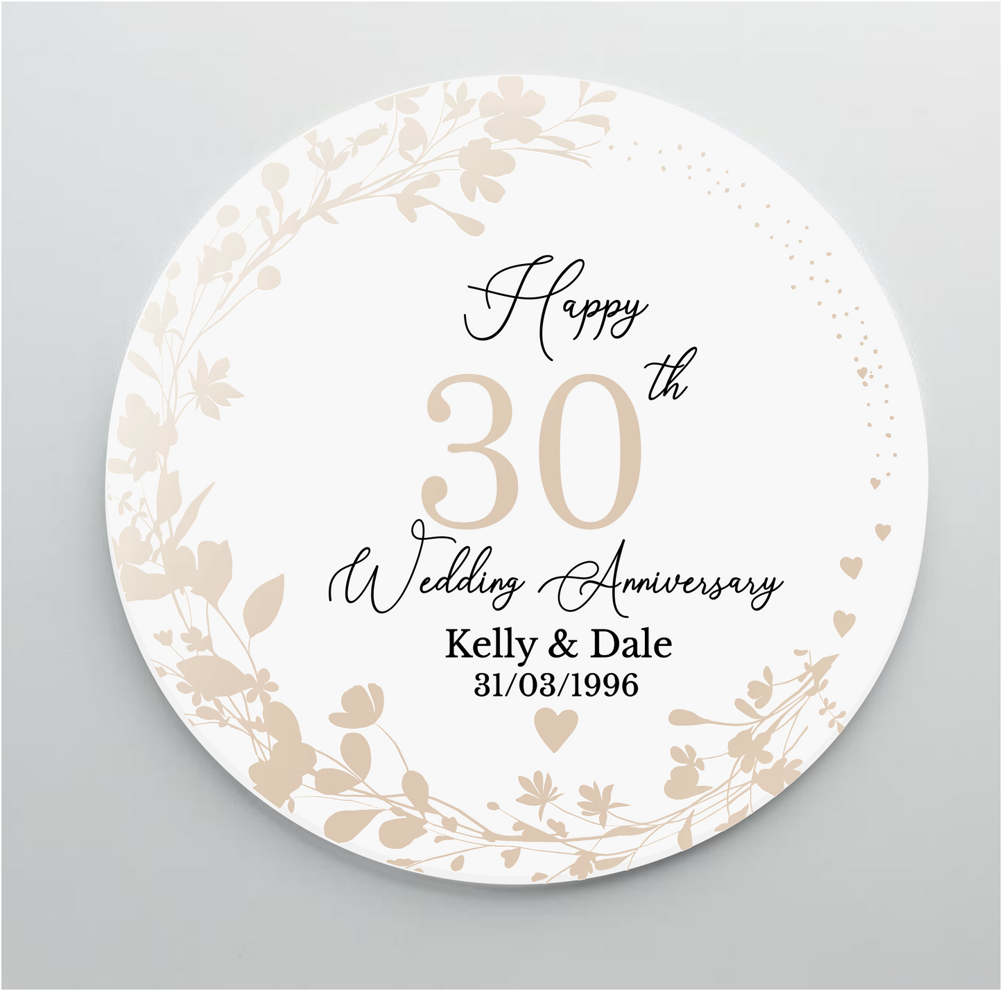 30th Wedding Pearl Anniversary Printed Acrylic Cake Topper. Personalised. Non edible