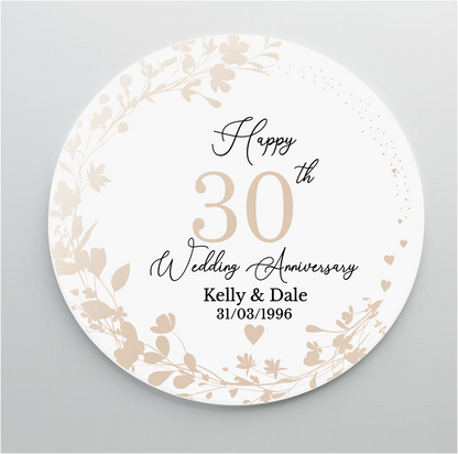30th Wedding Pearl Anniversary Printed Acrylic Cake Topper. Personalised. Non edible