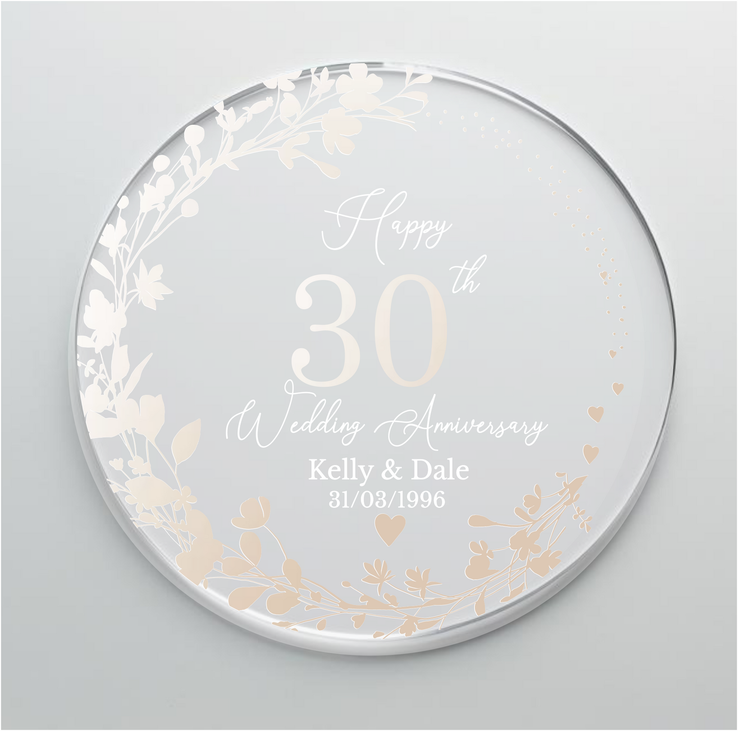 30th Wedding Pearl Anniversary Printed Acrylic Cake Topper. Personalised. Non edible