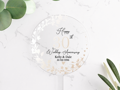 30th Wedding Pearl Anniversary Printed Acrylic Cake Topper. Personalised. Non edible