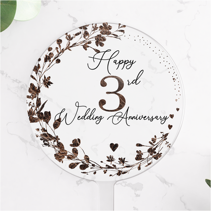 3rd Wedding Leather Anniversary Printed Acrylic Cake Topper. Personalised. Non edible
