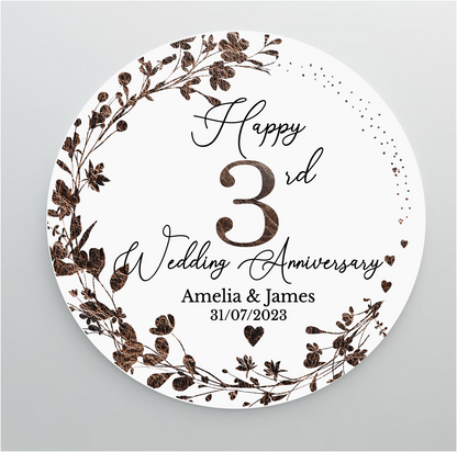 3rd Wedding Leather Anniversary Printed Acrylic Cake Topper. Personalised. Non edible