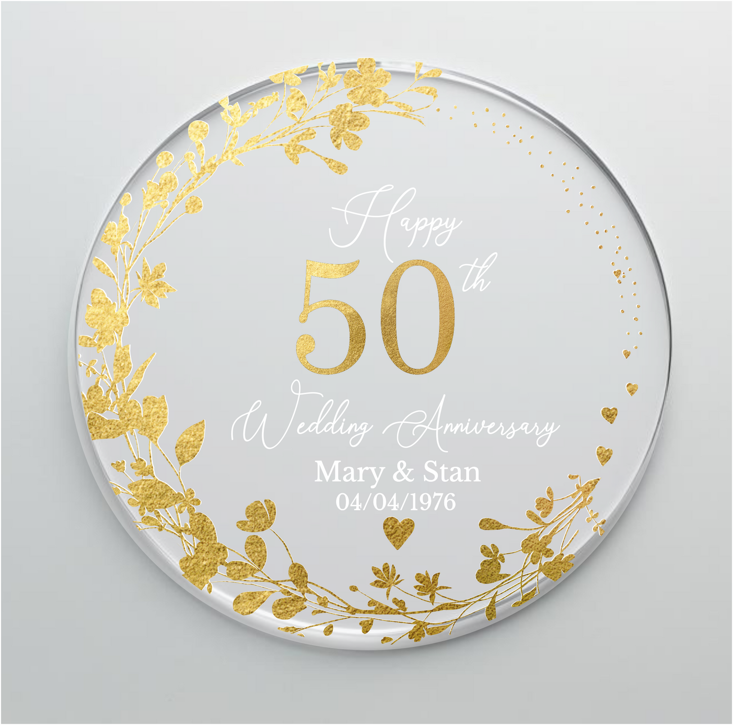 50th Wedding Golden Anniversary Printed Acrylic Cake Topper. Personalised. Non edible