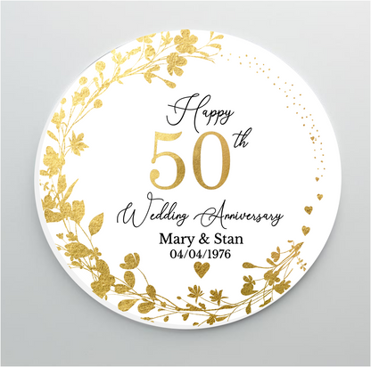 50th Wedding Golden Anniversary Printed Acrylic Cake Topper. Personalised. Non edible