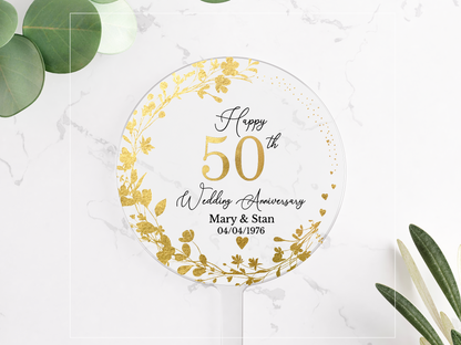 50th Wedding Golden Anniversary Printed Acrylic Cake Topper. Personalised. Non edible