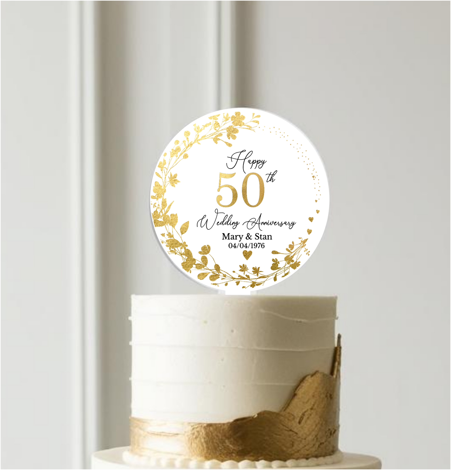 50th Wedding Golden Anniversary Printed Acrylic Cake Topper. Personalised. Non edible