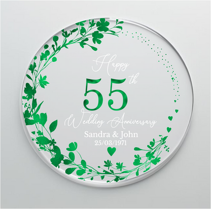 55th Wedding Emerald Anniversary Printed Acrylic Cake Topper. Personalised. Non edible