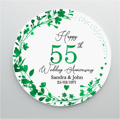 55th Wedding Emerald Anniversary Printed Acrylic Cake Topper. Personalised. Non edible
