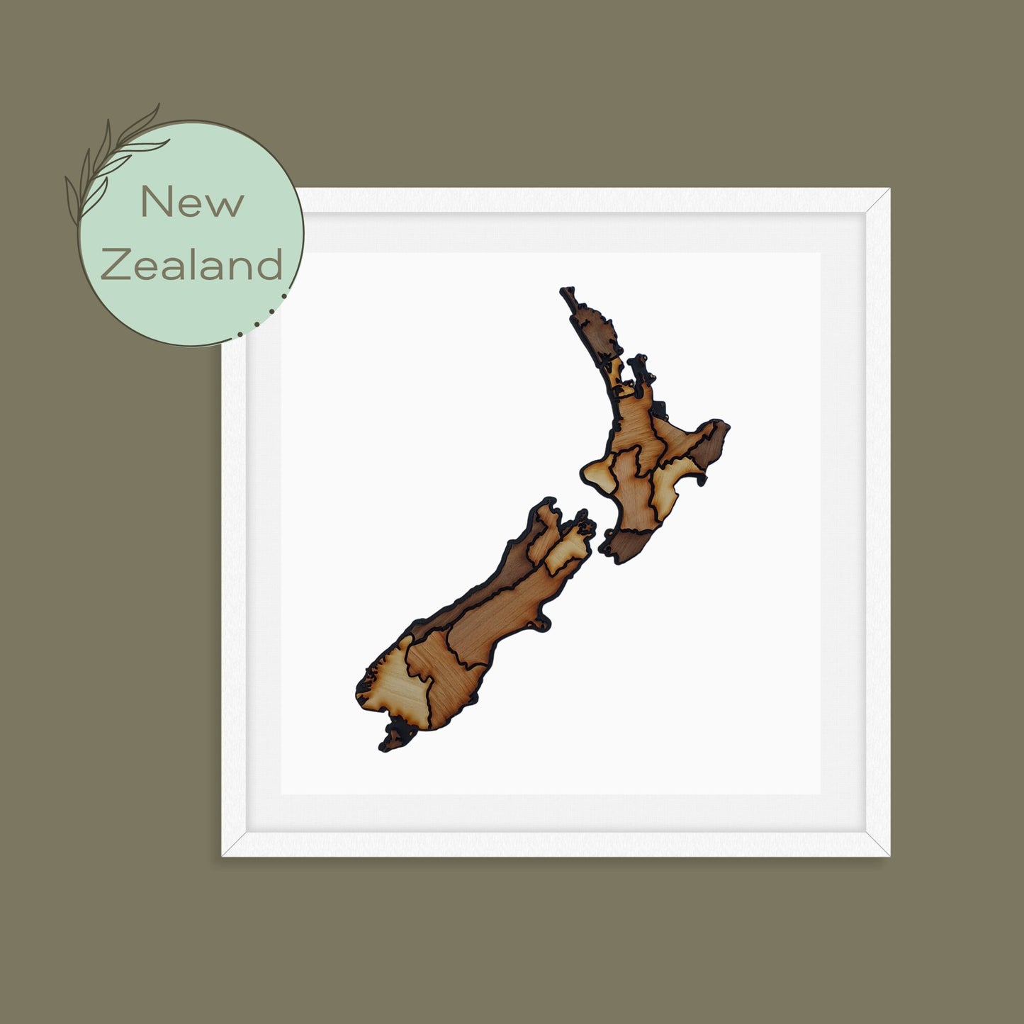 Handmade, wooden map of New Zealand, world map. Framed home, office, custom, personalised wall, freestanding art, gift
