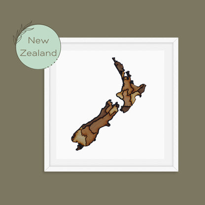Handmade, wooden map of New Zealand, world map. Framed home, office, custom, personalised wall, freestanding art, gift