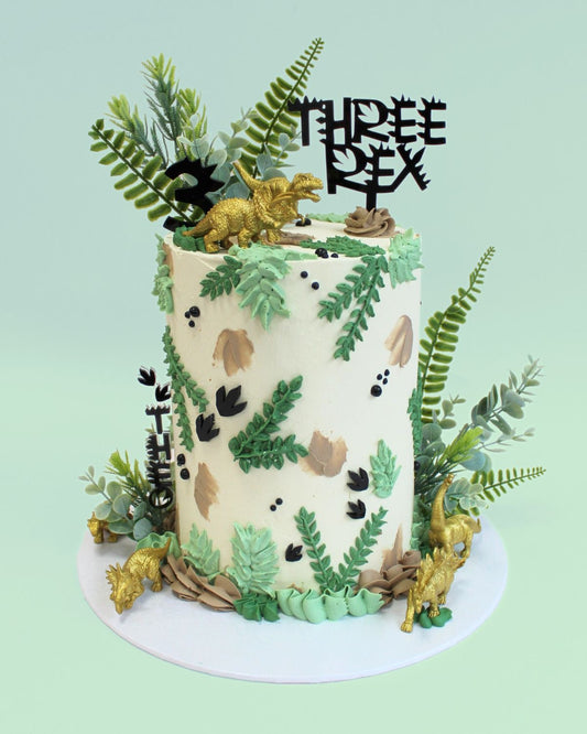 Dinosaur Theme THREE Rex Cake Topper set. Various Colours & Sizes. Optional Printed charm set