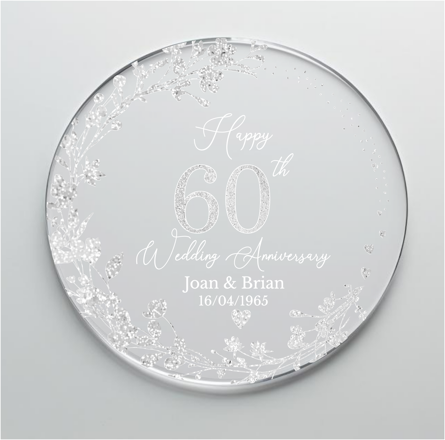 60th Wedding Diamond Anniversary Printed Acrylic Cake Topper. Personalised. Non edible