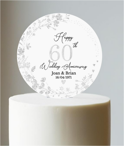 60th Wedding Diamond Anniversary Printed Acrylic Cake Topper. Personalised. Non edible