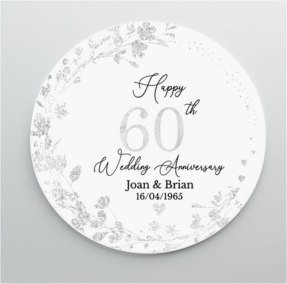 60th Wedding Diamond Anniversary Printed Acrylic Cake Topper. Personalised. Non edible