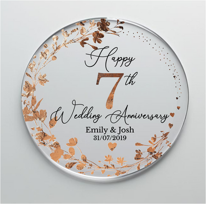 7th Wedding Copper Anniversary Printed Acrylic Cake Topper. Personalised. Non edible