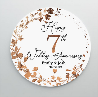 7th Wedding Copper Anniversary Printed Acrylic Cake Topper. Personalised. Non edible