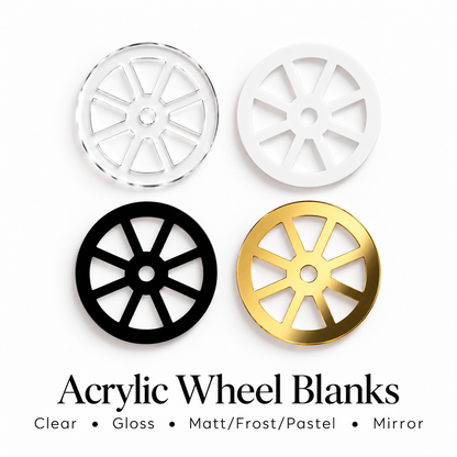 Acrylic Wheel Shape Blanks. Various Sizes, Quantities and Colours