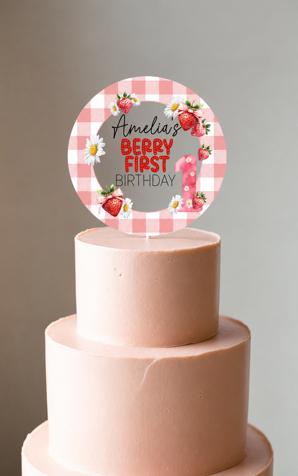 Berry First Birthday Strawberry theme Cake Topper. Personalised. Non edible