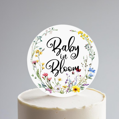 Baby in Bloom printed Wildflower Acrylic Baby Shower Cake Topper. Personalised. Non edible