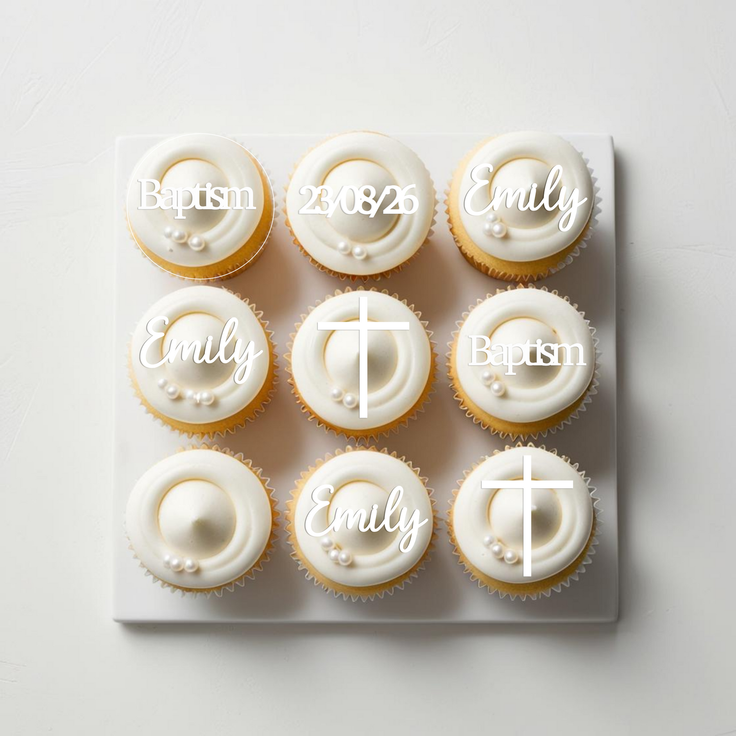 Personalised Baptism/Christening Cupcake/Cake Charm Set. Non edible