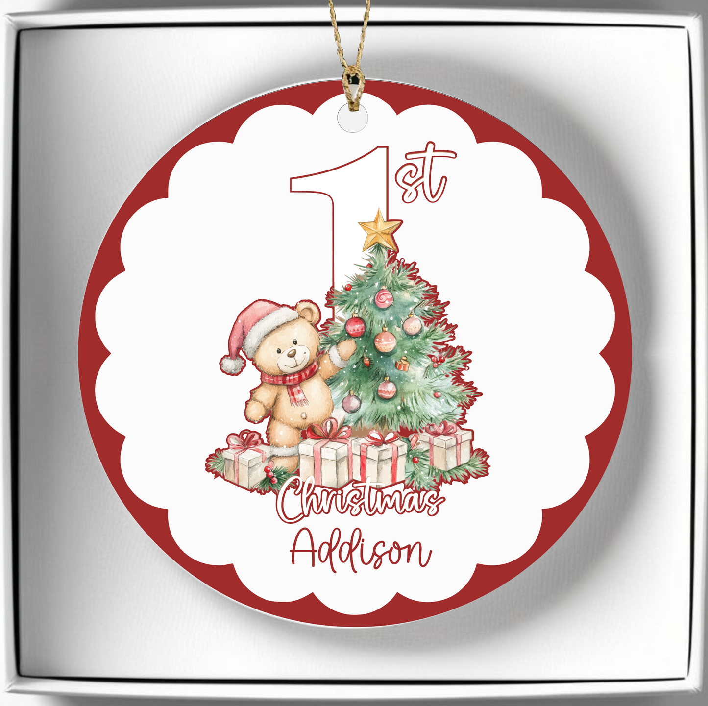 Babies 1st Christmas. Personalised Gift Printed Christmas Bauble-optional Gift Box