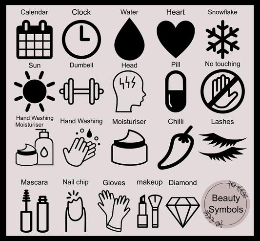Beauty Symbols Icons/Logo's. Various Colours & Sizes. 3mm Depth Acrylic