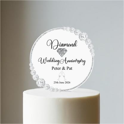 Diamond Wedding 60th Anniversary Printed Acrylic Cake Topper. Personalised. Non edible