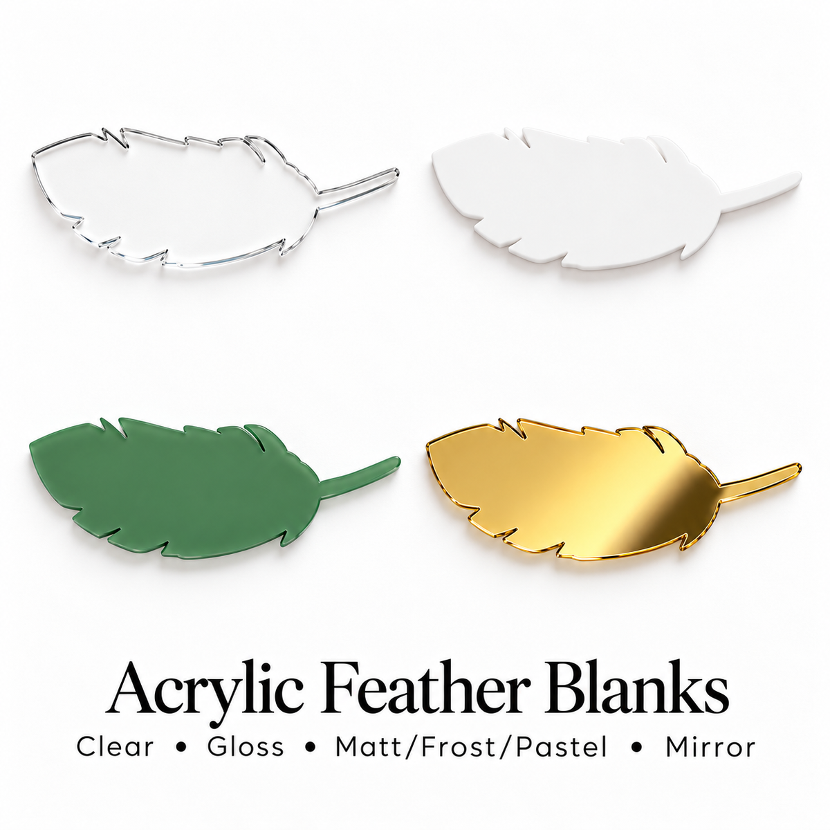 Acrylic feather Shape Blanks. Various Sizes, Quantities and Colours