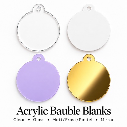 Acrylic Bauble Shape Blanks. Various Sizes, Quantities and Colours