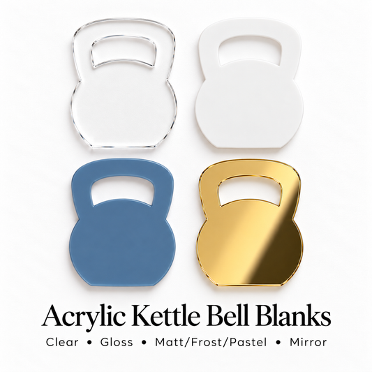 Acrylic Kettlebell Shape Blanks. Various Sizes, Quantities and Colours