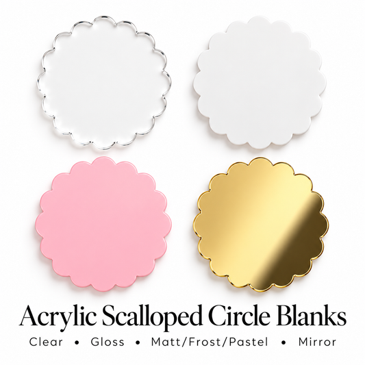 Acrylic Scalloped Circle Shape Blanks. Various Sizes, Quantities and Colours