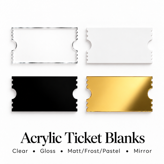 Acrylic Ticket Shape Blanks. Various Sizes, Quantities and Colours