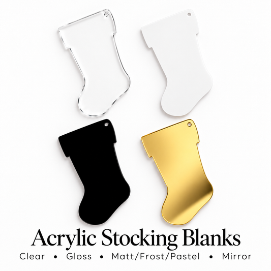 Acrylic Christmas Stocking Shape Blanks. Various Sizes, Quantities and Colours