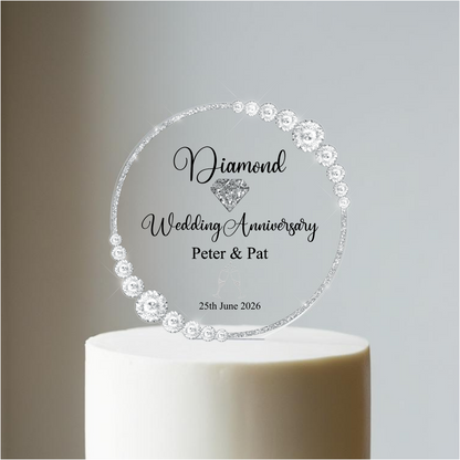 Diamond Wedding 60th Anniversary Printed Acrylic Cake Topper. Personalised. Non edible