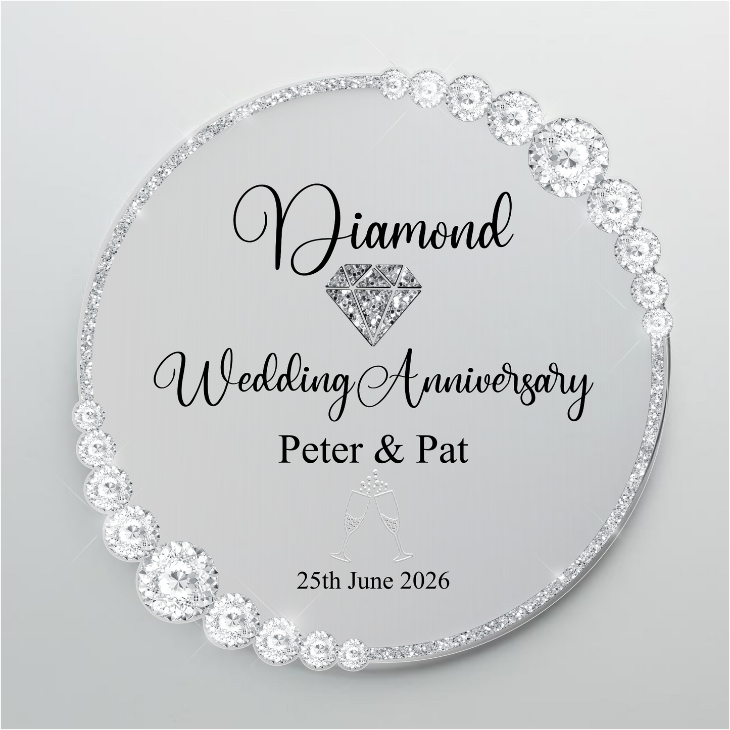 Diamond Wedding 60th Anniversary Printed Acrylic Cake Topper. Personalised. Non edible