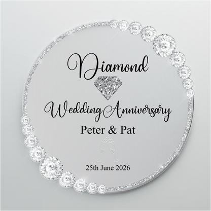 Diamond Wedding 60th Anniversary Printed Acrylic Cake Topper. Personalised. Non edible