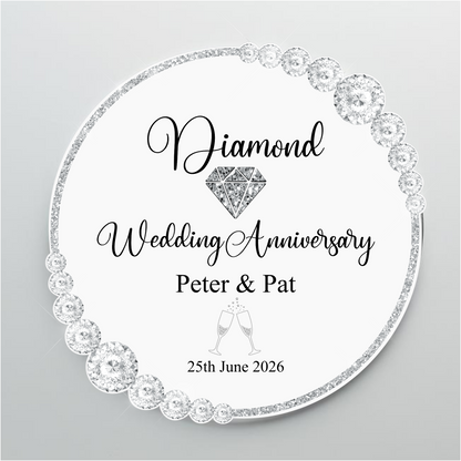 Diamond Wedding 60th Anniversary Printed Acrylic Cake Topper. Personalised. Non edible