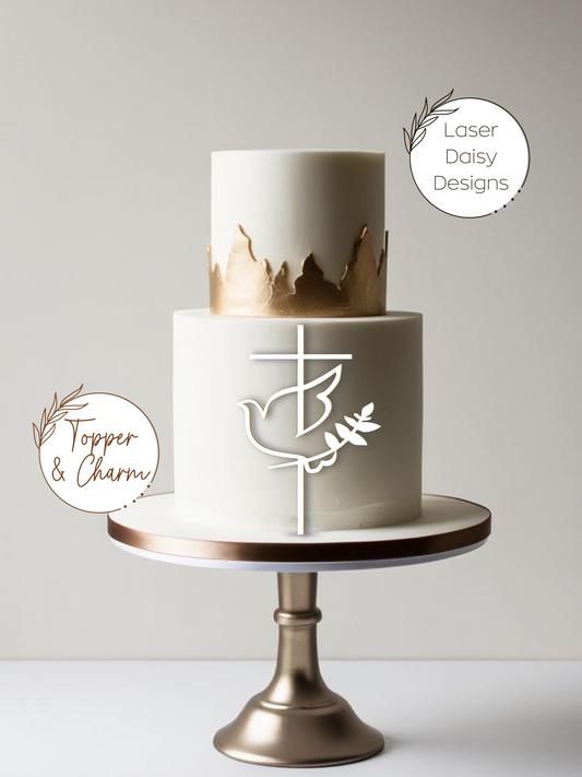 Baptism Dove Design Cross Cake Charm or Topper. Various Colours & Sizes