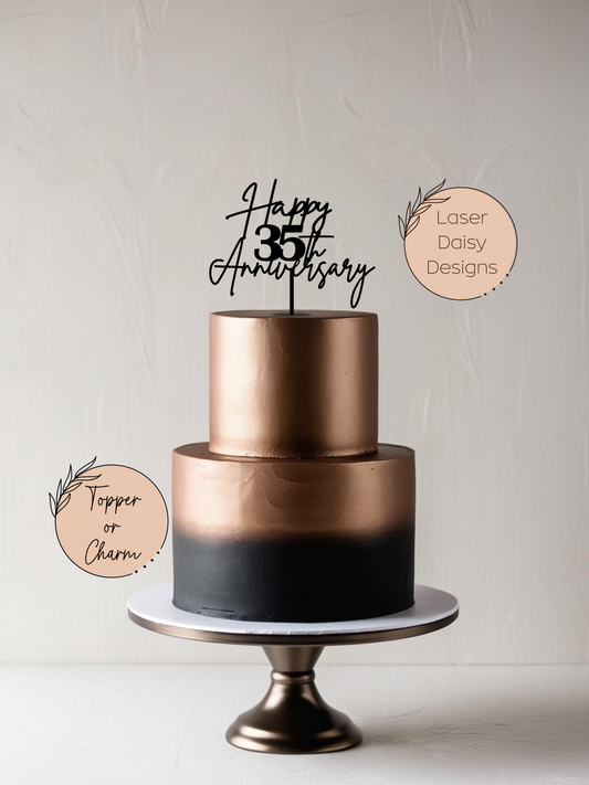 Acrylic Happy 'age' Anniversary Cake Topper or Charm. Various Fonts, Colours & Sizes