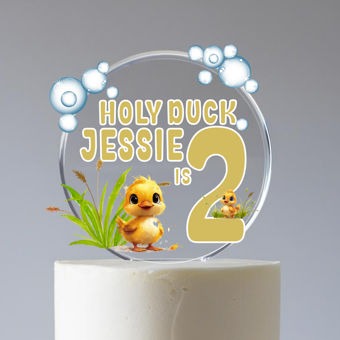 Personalised Duck theme printed cake topper. Fully Personalised. Non edible