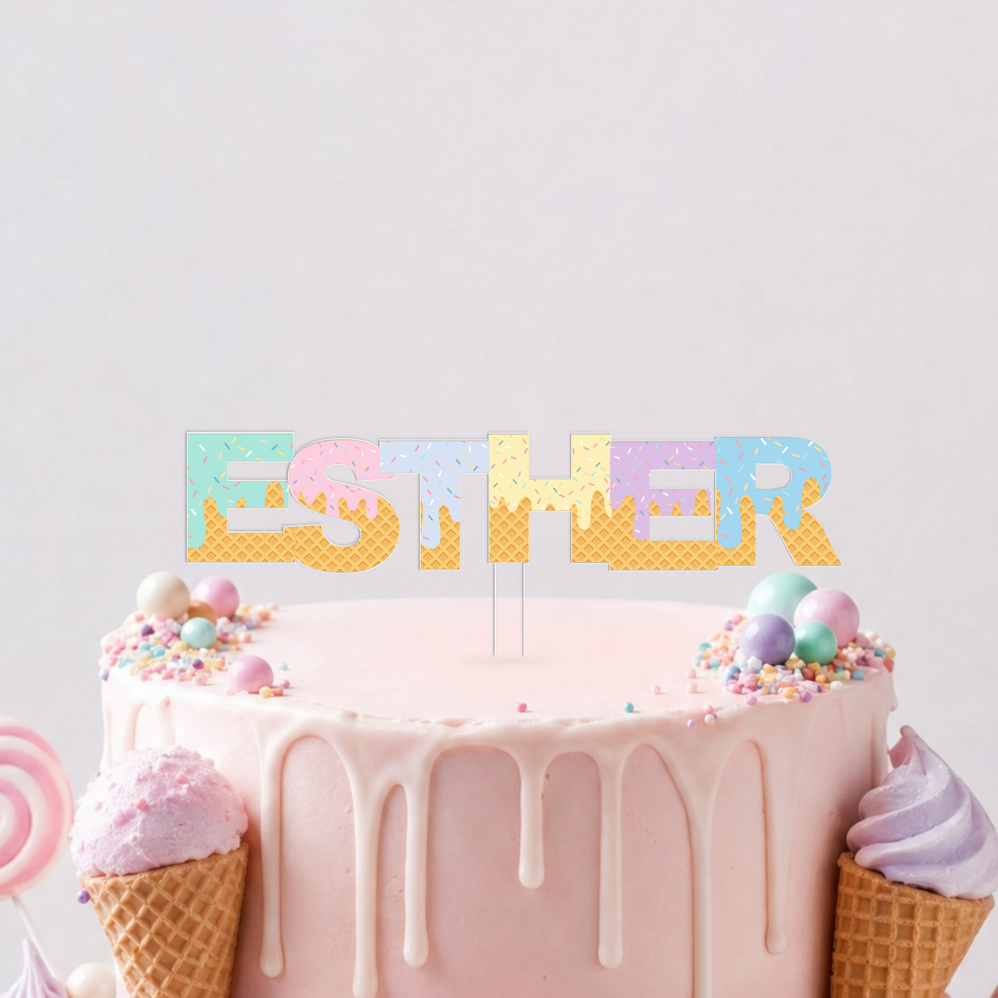 Ice Cream Sweet Party theme 'any name' printed cake topper or charm
