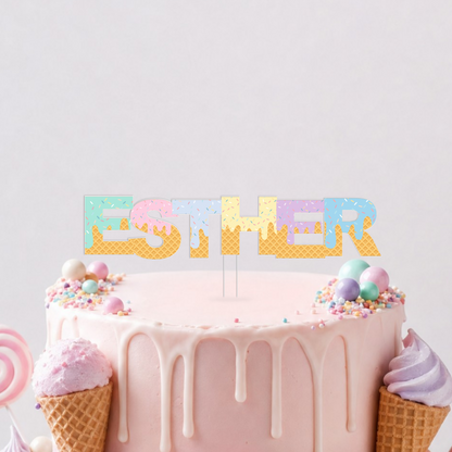 Ice Cream Sweet Party theme 'any name' printed cake topper or charm