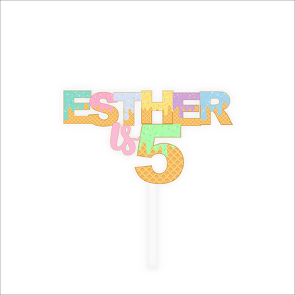 Ice Cream Sweet Party theme 'Name is Age' printed cake topper or charm
