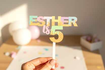 Ice Cream Sweet Party theme 'Name is Age' printed cake topper or charm