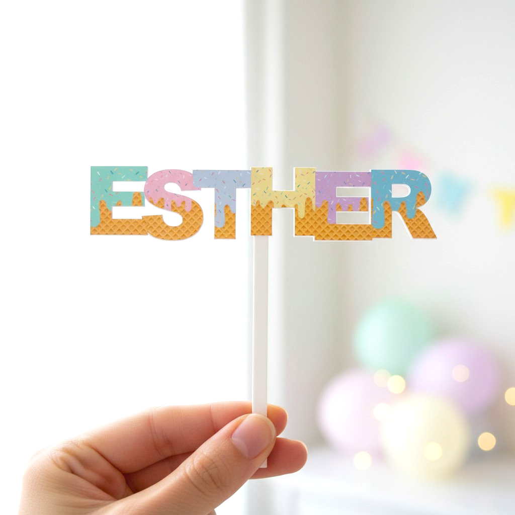 Ice Cream Sweet Party theme 'any name' printed cake topper or charm