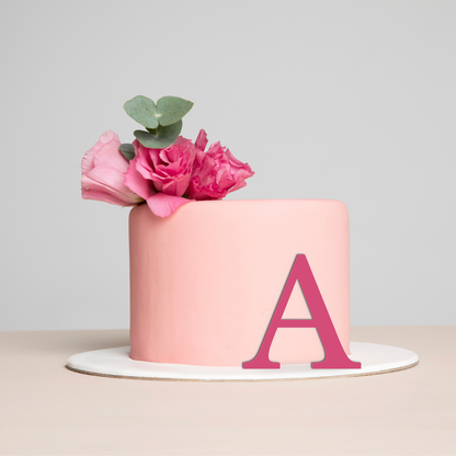 Acrylic Initial Letter Cake Charm or Topper. Various Colours, Fonts and Sizes.