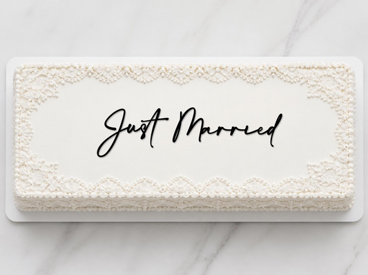 Acrylic Just Married Cake Charm. Various Fonts, Colours & Sizes